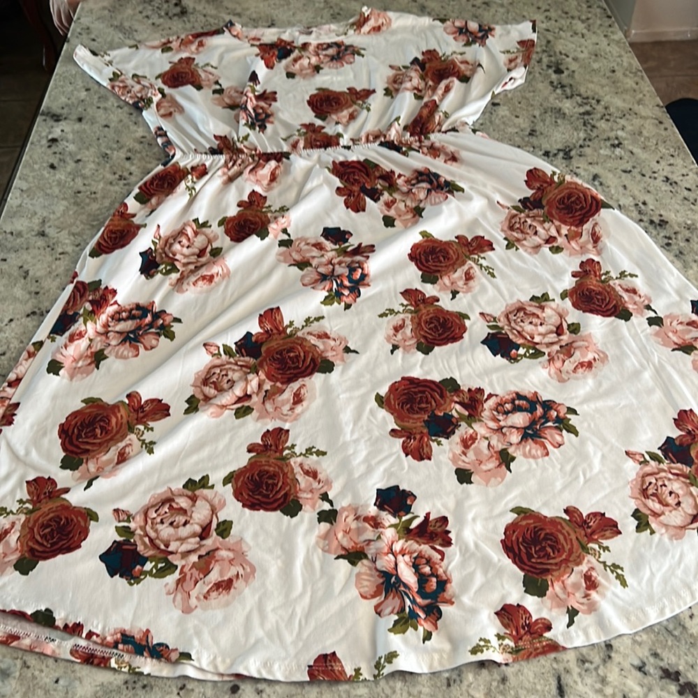 Cream colored dress with brown flowers